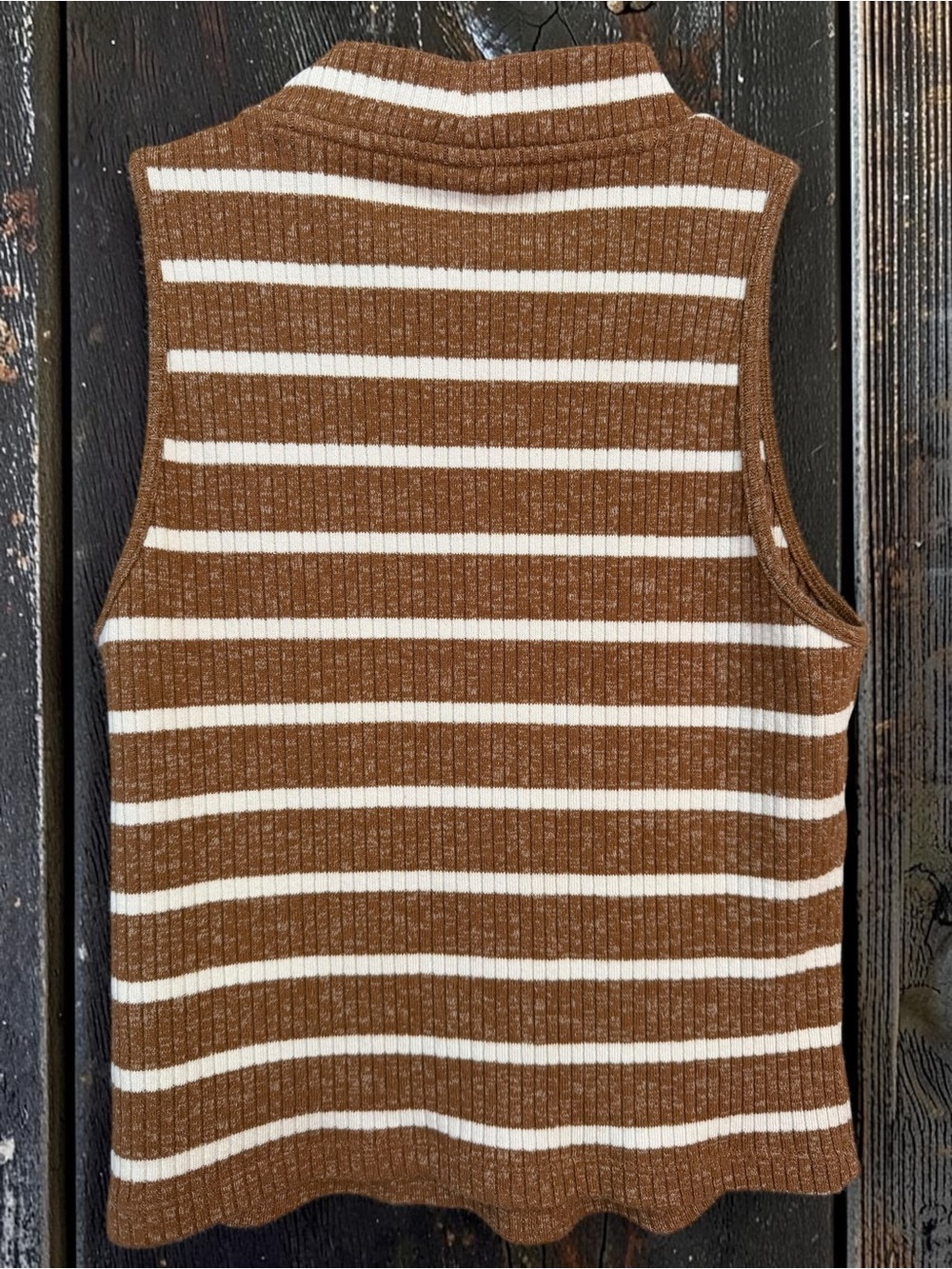 Old Navy Ribbed Knit Mock Neck Tank Small Brown Striped Sleeveless Top - Picture 6 of 6